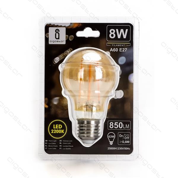 Żarówka LED A60 AMBER 8W Filament Aigostar 2200K