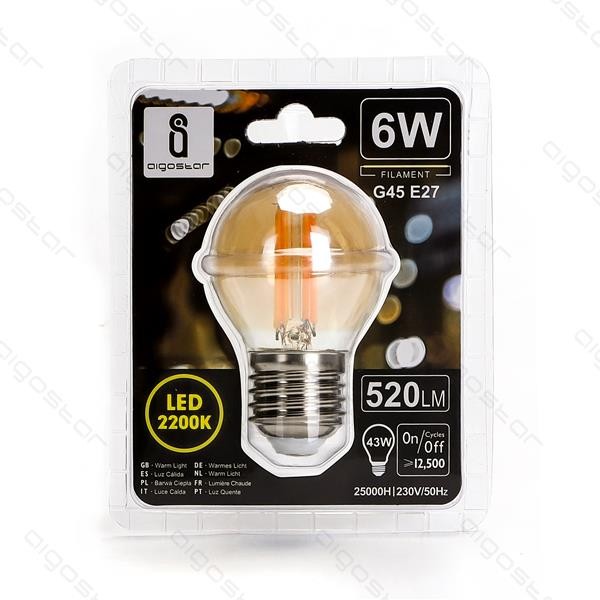 Żarówka LED G45 AMBER 6W Filament Aigostar 2200K