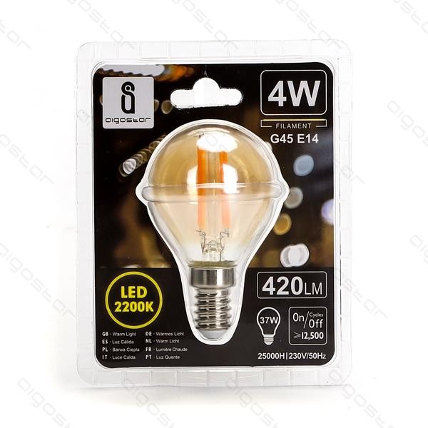 Żarówka LED G45 AMBER 4W Filament E14 2200K Aigostar