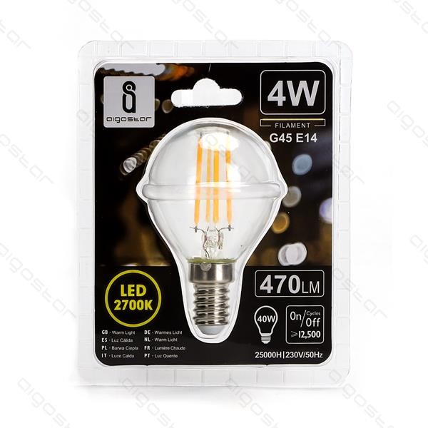Żarówka LED G45 Filament 4W 2700K E14 Aigostar