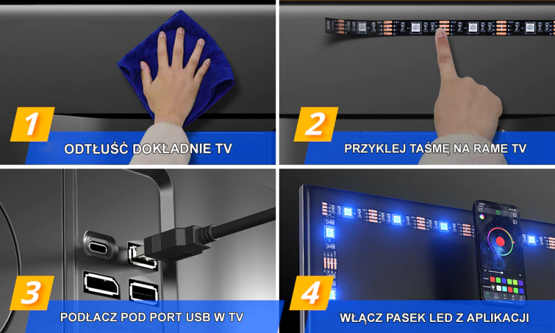 Pasek LED RGB 5V do Telewizora TV USB BlueTooth 3m