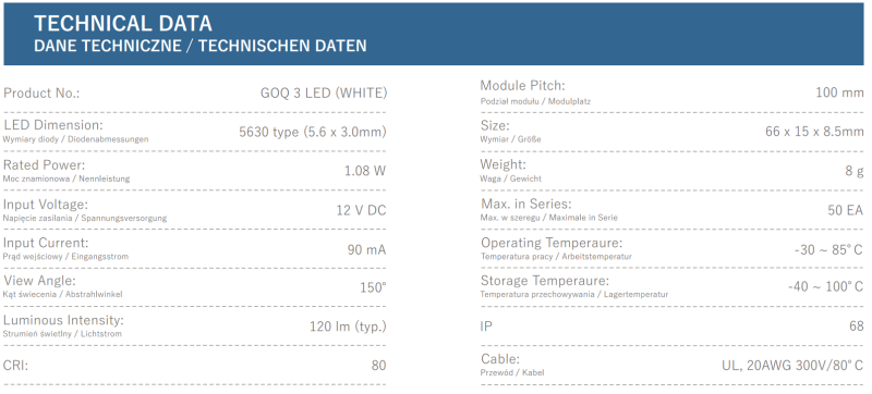 Moduł GOQ SAMSUNG 3xLED 150 stopni Biały 11 000K