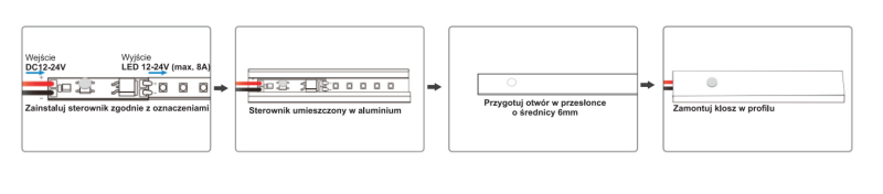 Włącznik ON/OFF z przyciskiem ściemniacz LED 8A - Sterownik BS001