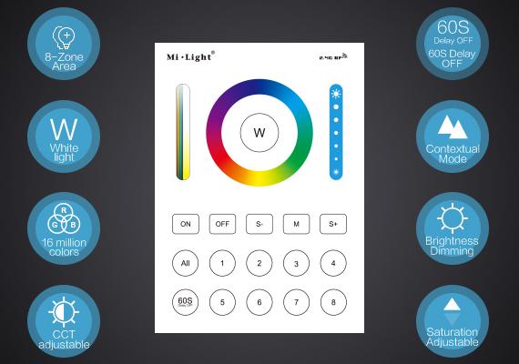 Milight Sterownik naścienny dotykowy RGB / RGBW / CCT B8