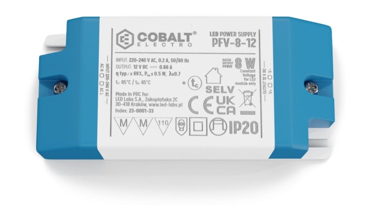 Zasilacz LED CobaltElectro PFV 12V 8W IP20