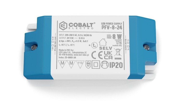 Zasilacz LED CobaltElectro PFV 24V 8W IP20