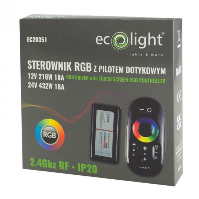Sterownik ECOLIGHT Pilot+Ster RGB 18A 216W 12V CZARNY