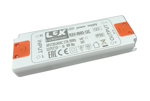 Zasilacz LED RSV 5A 60W 12V DC meblowy NISKI