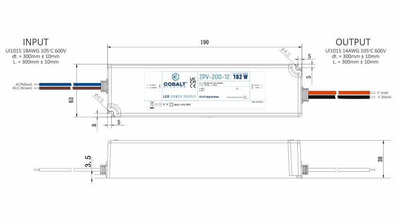 Zasilacz impulsowy CobaltElectro ZPV 12V 192W IP67