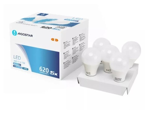 Żarówka zestaw LED Aigostar SMD2835 A60 E14 7W CW BOX 5szt