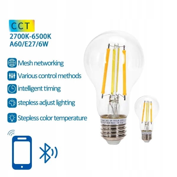 Żarówka LED Aigostar E27 6W A60 FIL CCT MESH 2pcs