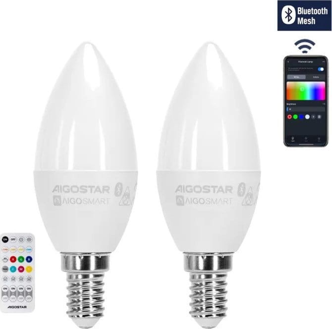 Żarówka Aigostar E14 6,5W C37 2pcs MESH RGB+CCT