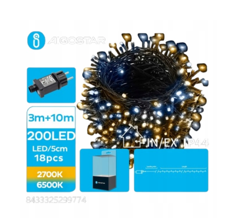 Lampki choinkowe 200 LED 2700K-6500K IP44 10m