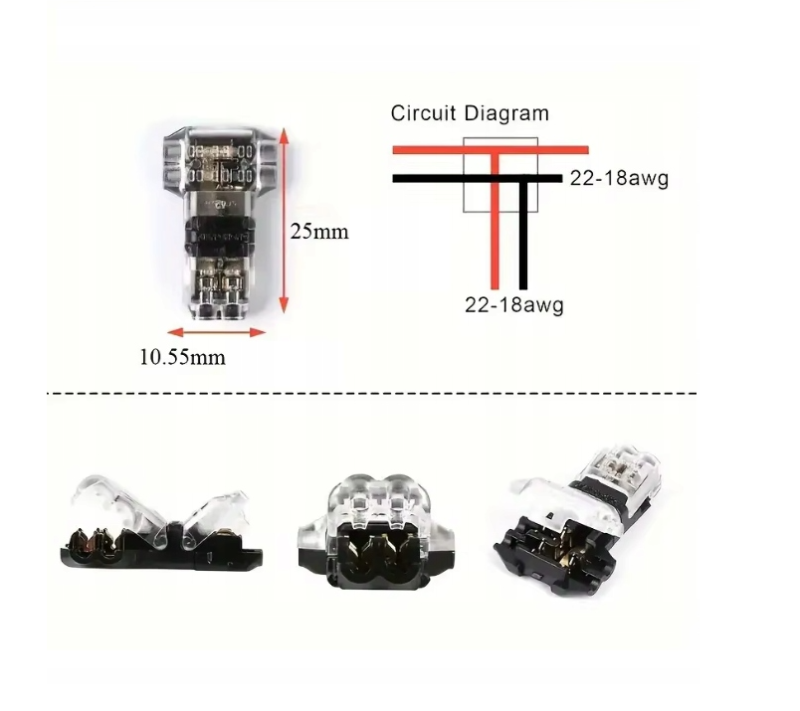 Szybkozłączka typu T do przewodów 22–18 AWG Bez lutowania, zaciskowa - 1szt