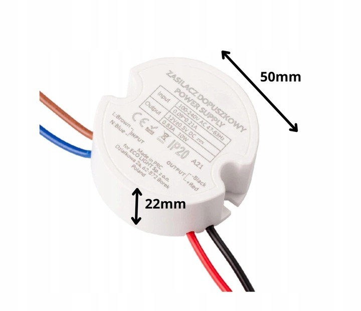 Zasilacz do puszki ECOLIGHT 0,8A 20W 24V IP67