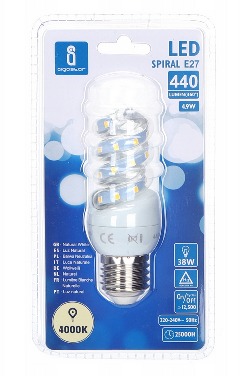 Żarówka LED AIGOSTAR 4 9W 420Lm spiral E27 neutralna 4000K (8433325215279) • Cena Opinie • Źródła światła