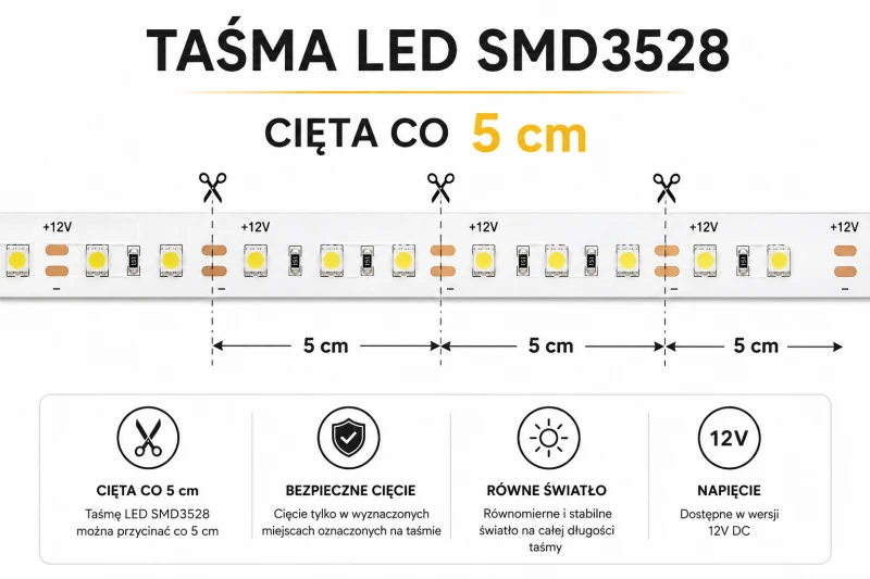 Taśma 300 LED SMD3528 IP65 wodoodporna biała neutralna 1m