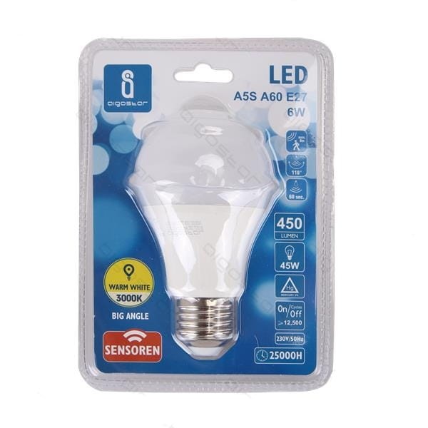Żarówka Aigostar A5S LED PIR 6W WW ciepła z czujnikiem ruchu