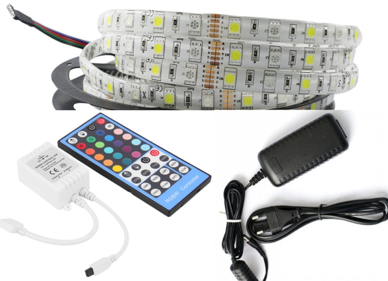 ZESTAW RGBW 2,5m IP65 wodoodporna taśma LED + sterownik + zasilacz