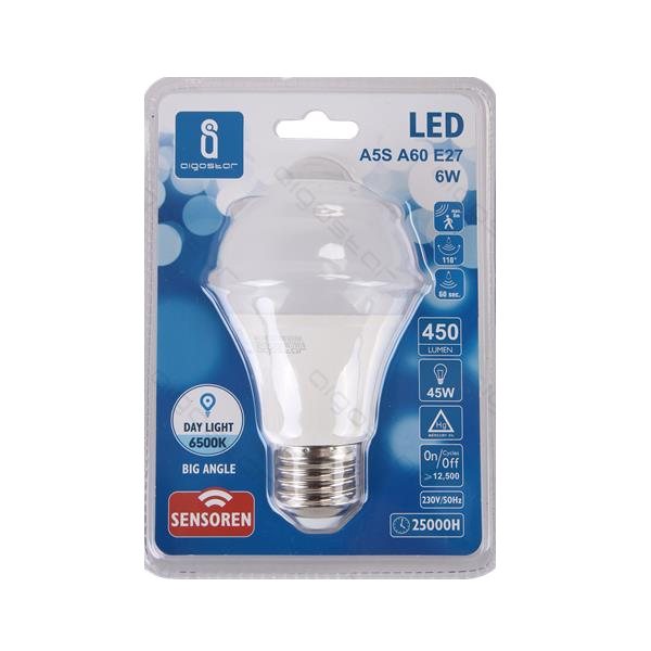 Żarówka Aigostar A5S LED PIR 6W CW zimna z czujnikiem ruchu