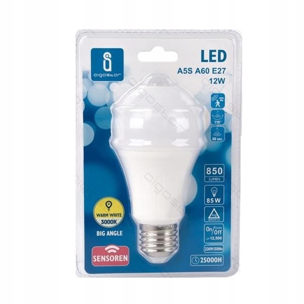 Żarówka LED Aigostar A5S E27 SENSOR PIR 12W WW