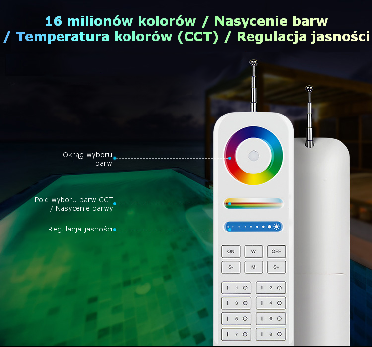 FUT086 Milight Pilot 433MHz RGB CCT 8-strefowy sterownik