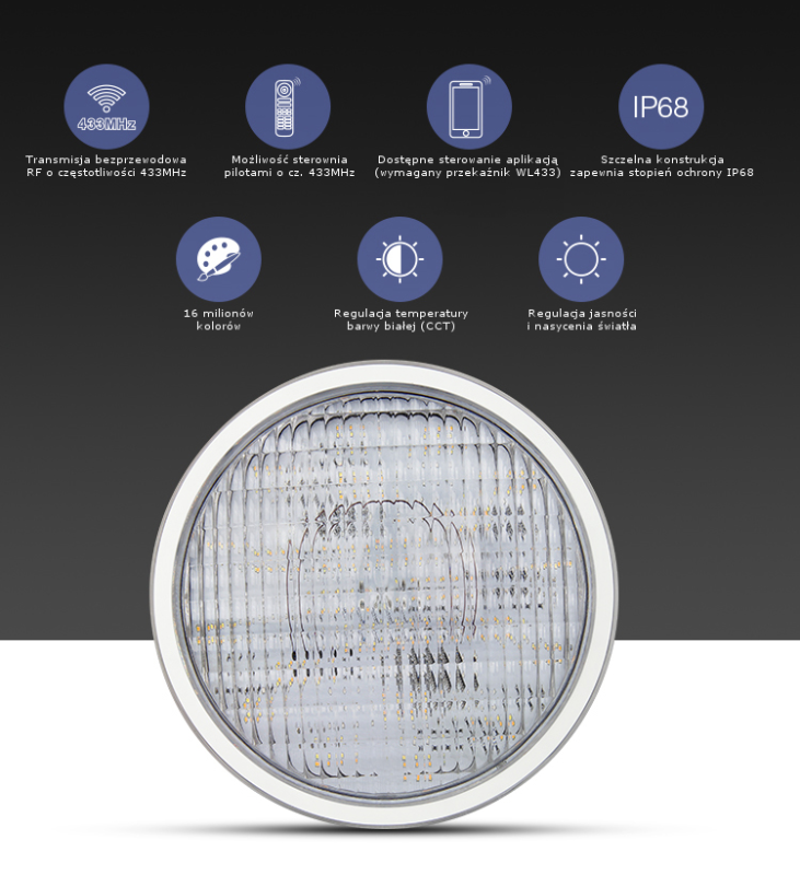 PW01 27W Lampa basenowa podwodna Milight IP68 RGB+CCT