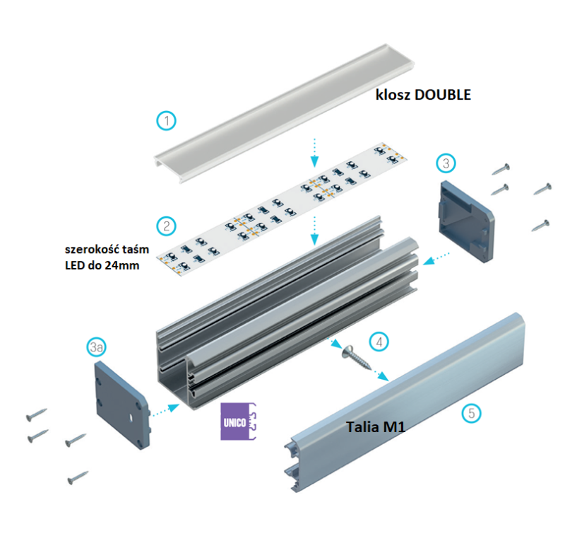 Profil aluminiowy LUMINES typ UNICO anodowany 1m