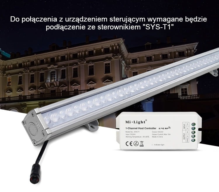 SYS-RL1 24W systemowa lampa ścienna Milight IP66 RGB+CCT
