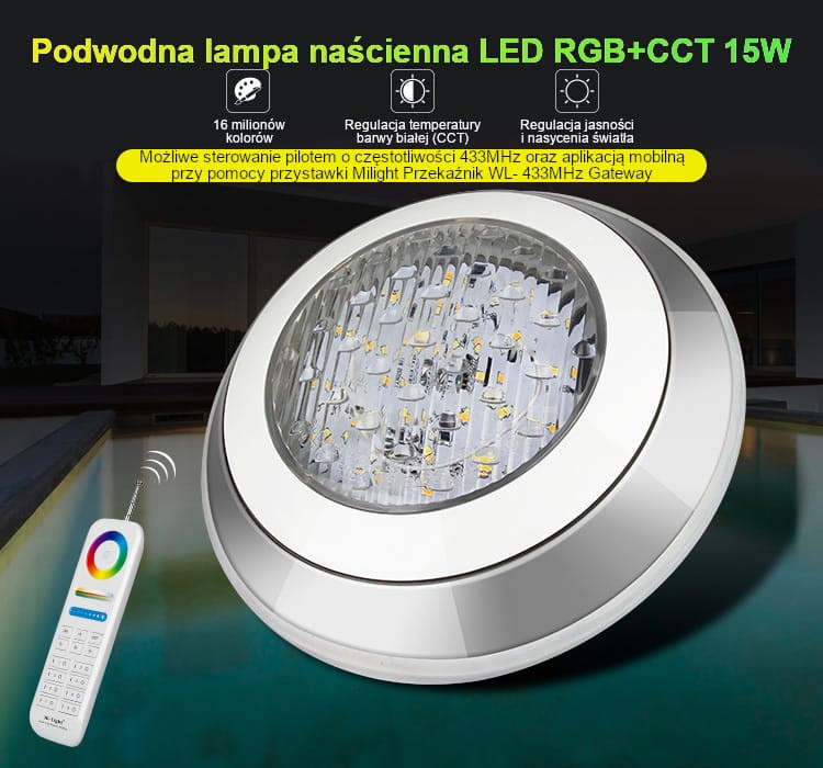 UW01 15W Lampa basenowa podwodna Milight IP68 RGB+CCT