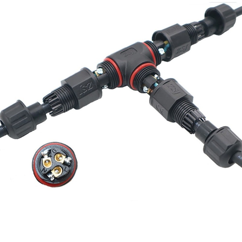 Trójnik wodoodporny T 3PIN - szybko-złączka IP68