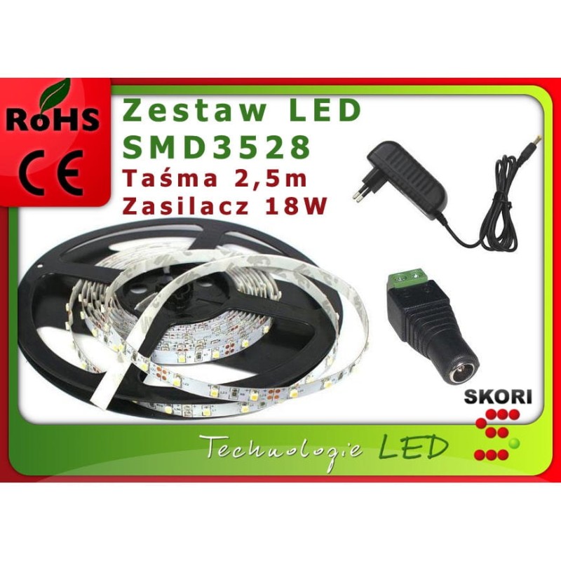  ZESTAW TAŚMA SMD3528 2.5m 300 LED KOMPLET ZASILACZ (