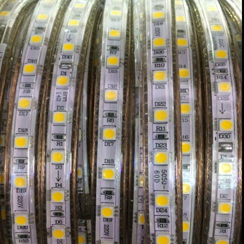 Taśma LED 230V SMD5050 IP67 wodoszczelna 60d/m CIEPŁA